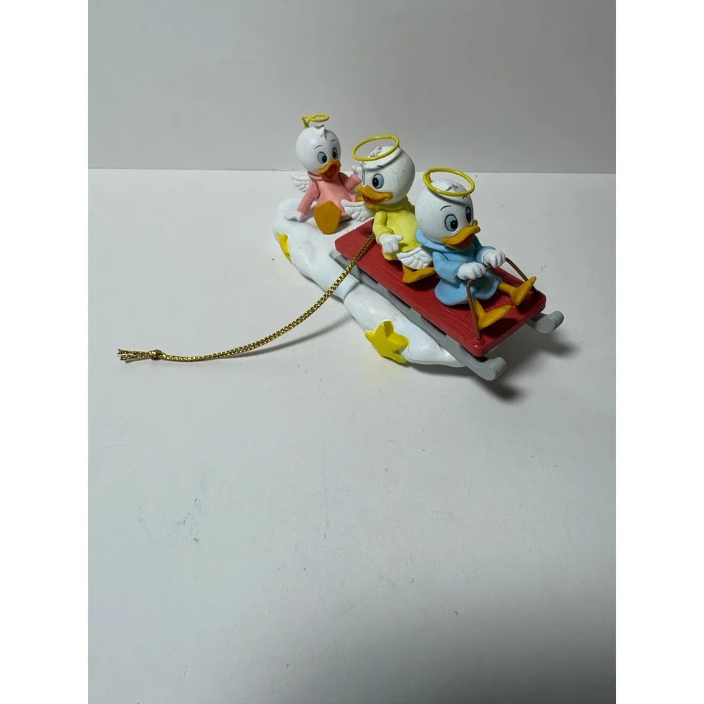 Disney Huey Dewey Louie Christmas Ornament Angel Ducklings Sledding on Cloud Box